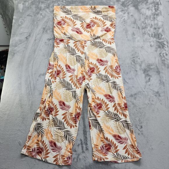 J for Justify Jumpsuit Womens 3X Tan Botanical Leaves Tube Top Crop Wide Leg - Picture 6 of 11